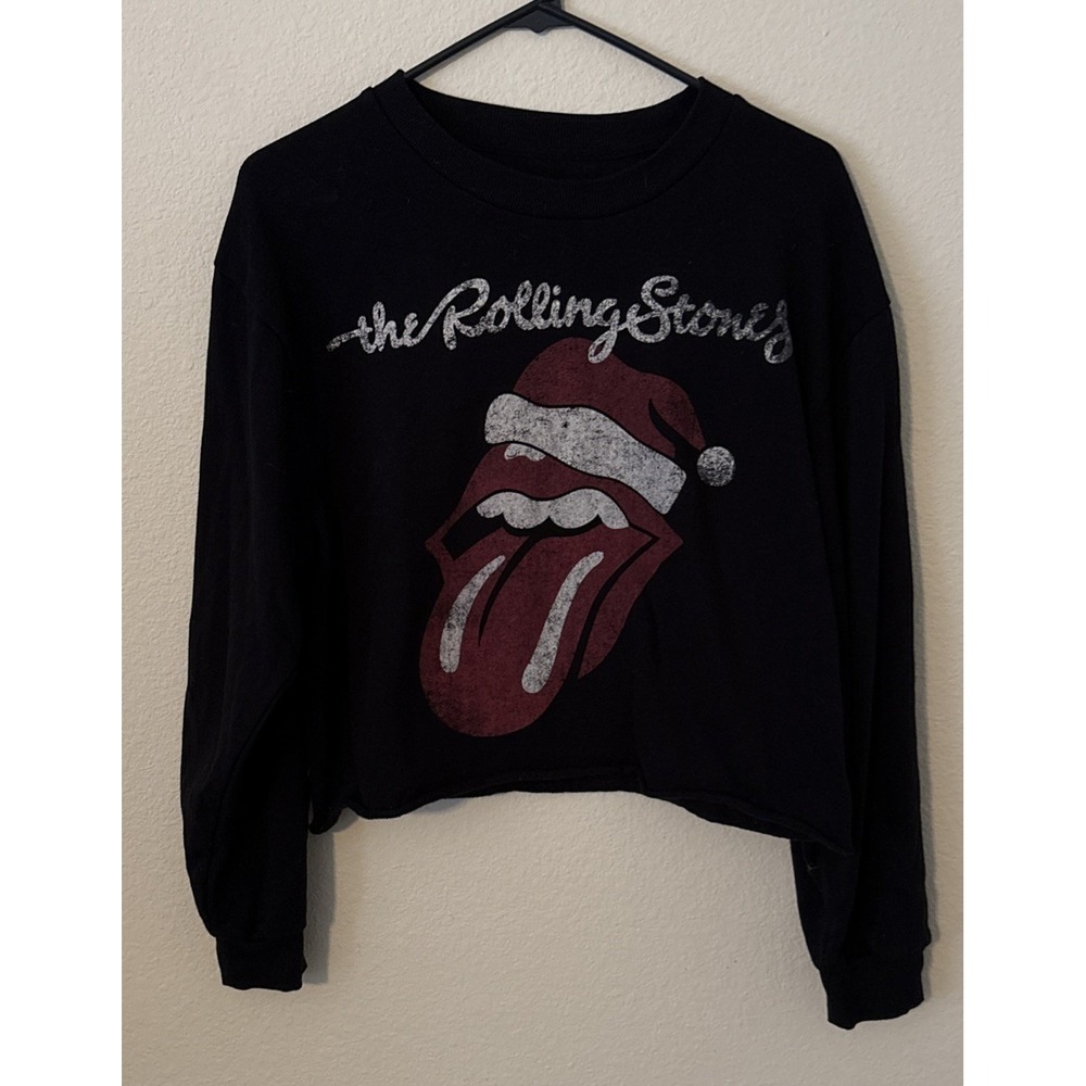 The Rolling Stones‎ Christmas Lightweight Crop Crewneck Sweatshirt Women Large